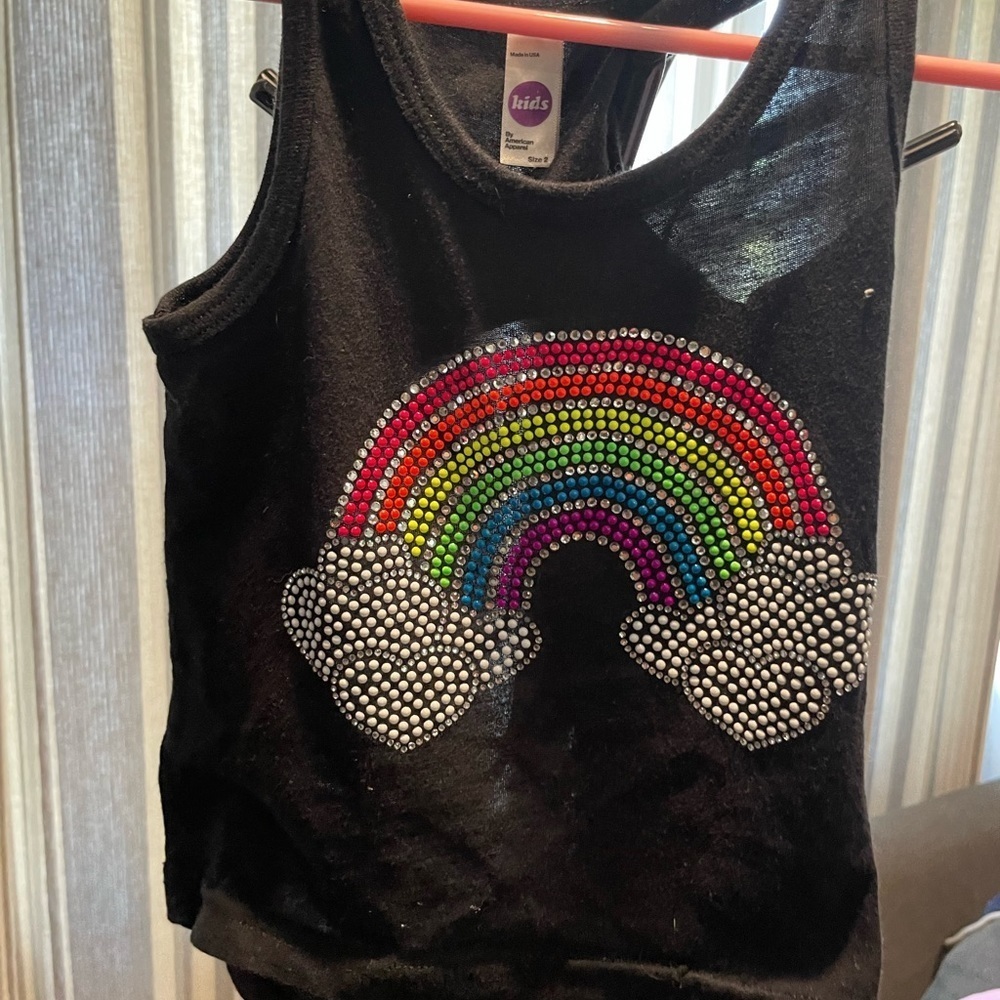 American apparel size 2 rainbow bedazzled tank with cut back detail
